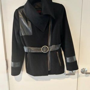Arte Pelle Coat with Leather Trim
